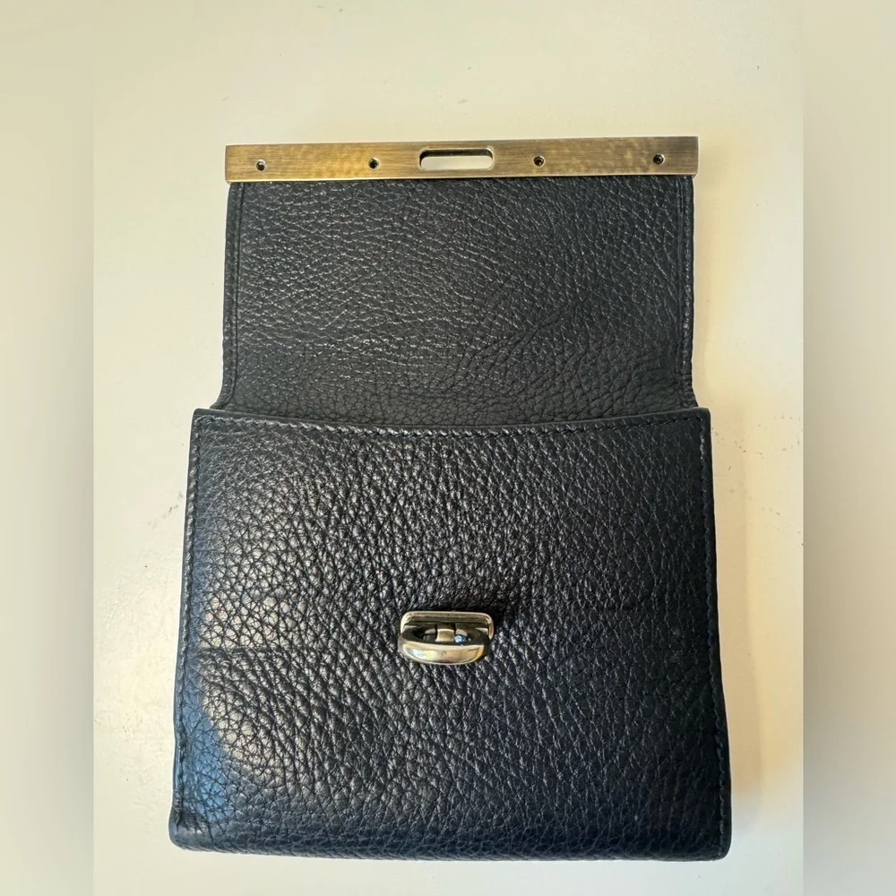 Salvatore Ferragamo Vintage Hook Bi Fold Black Pebbled Leather Wallet